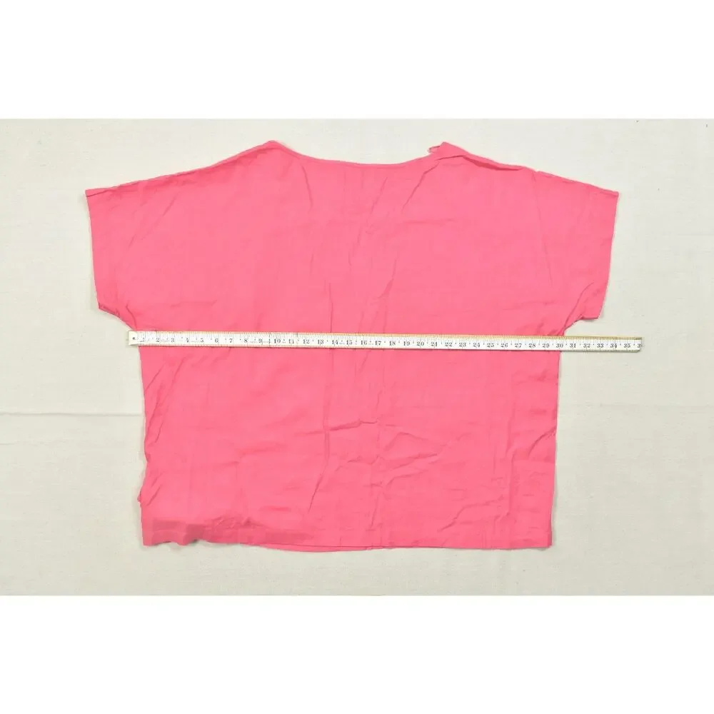 Michael Kors Women Plus 3X Pink Linen Blend V-Neck Side Tie Short Sleeve Blouse